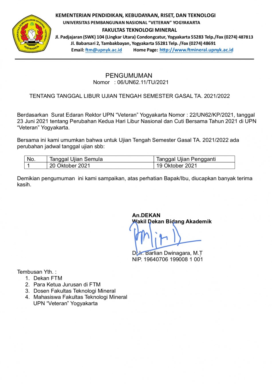 Pengumuman Tanggal Libur UTS 2021