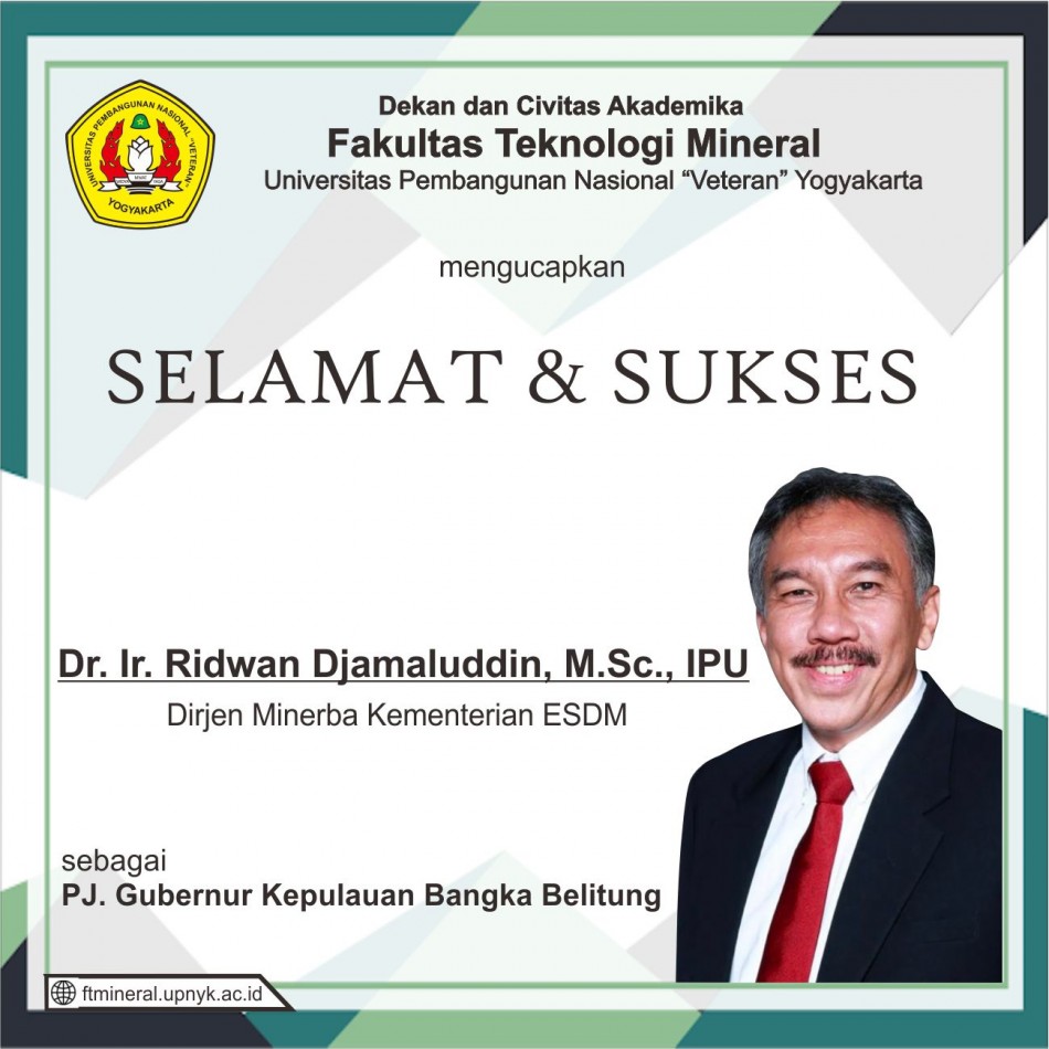 Selamat dan Sukses Kepada Dr. Ir. Ridwan Djamaluddin, M.Sc., IPU Sebagai PJ. Gubernur Kepulauan Bangka Belitung