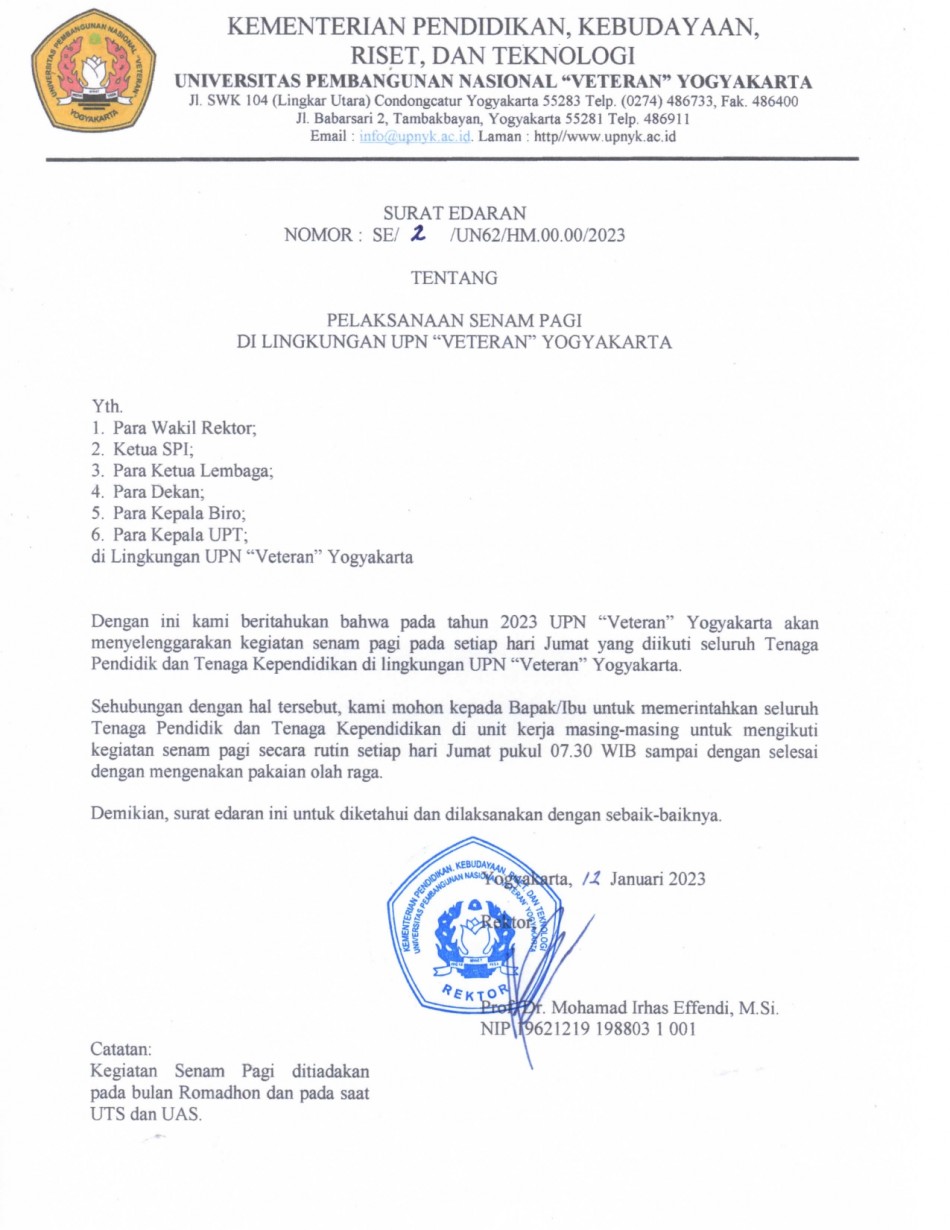 Pelaksanaan Senam Pagi Dilingkungan UPN "Veteran" Yogyakarta