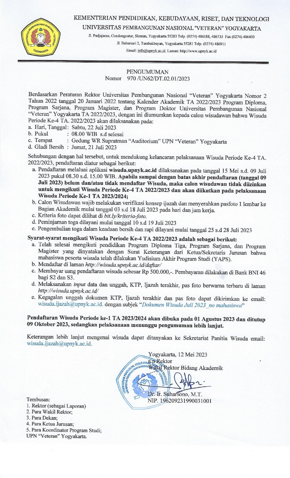 Pengumuman Wisuda Periode 4 TA 2022/2023